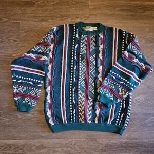 Cotton Traders Men's Coogi Style Crewneck Sweater in Green and Burgundy